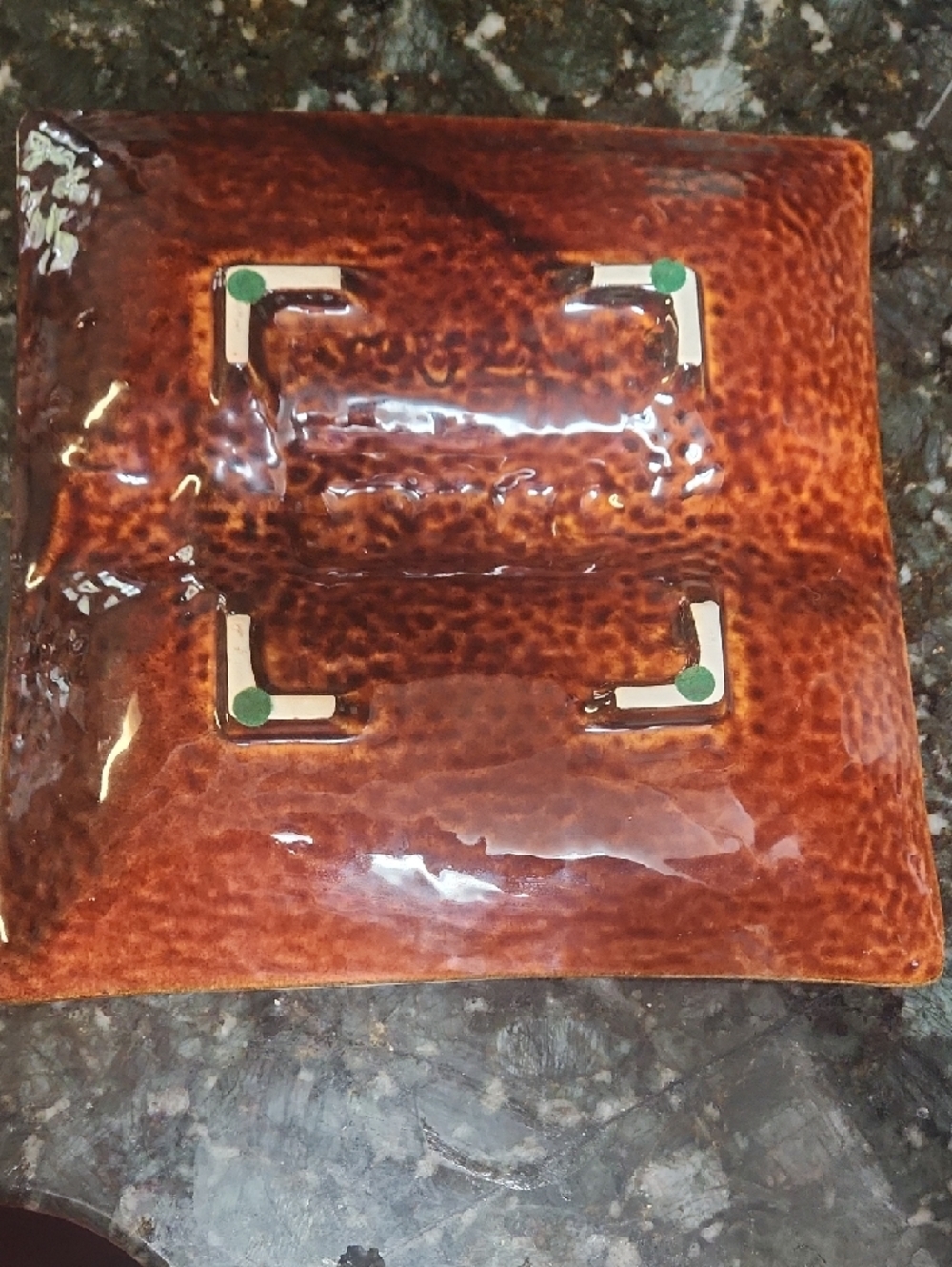 Vintage Ceramic 10" Square Ashtray with Reactive Glaze Brown & Red - Picture 2 of 5
